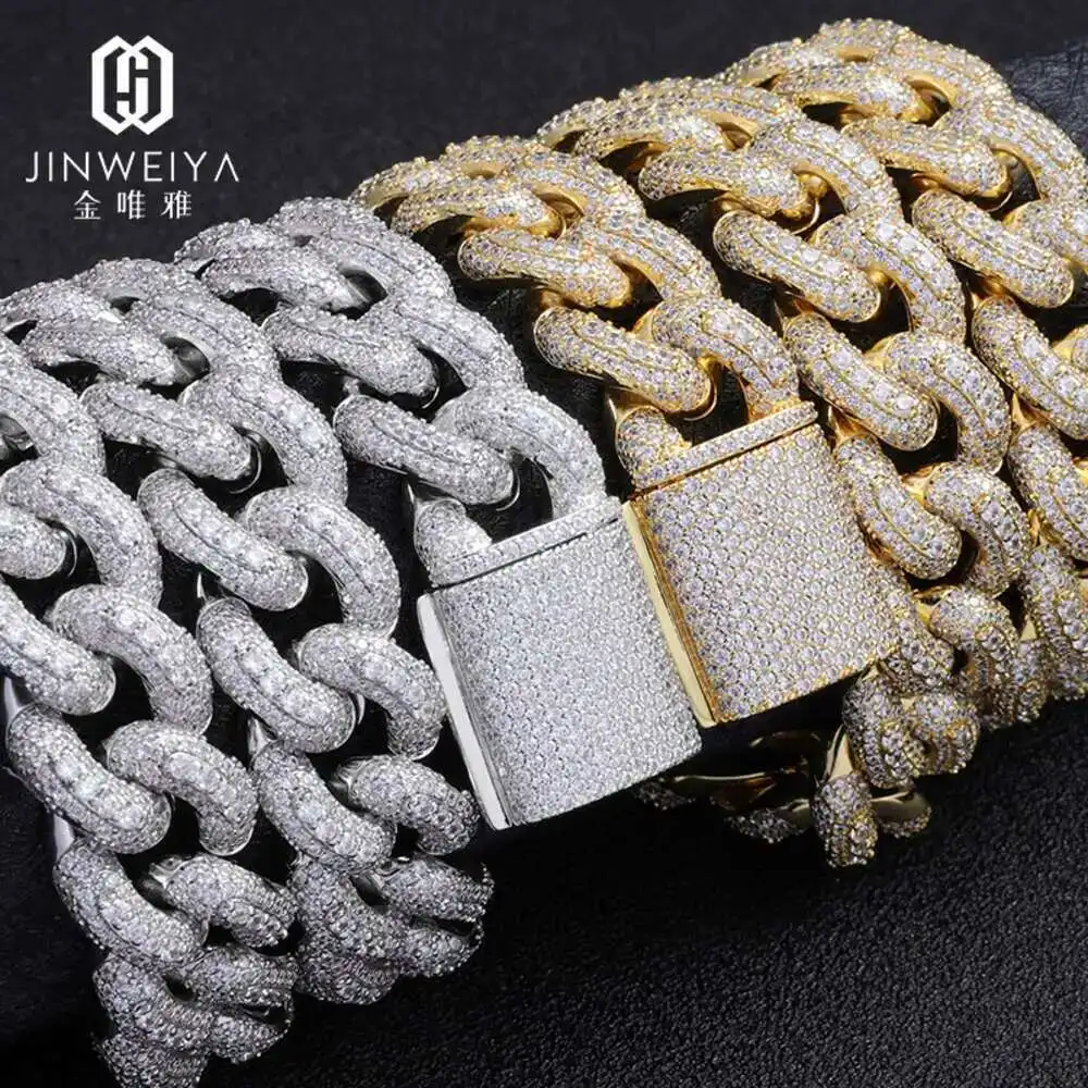 

Wholesale Hip Hop Jewelry 14k Gold Chain Diamond Zircon White Gold Iced Out Cuban Link Men Necklace