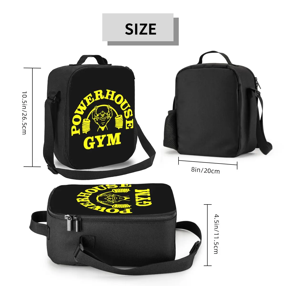 Bolsa de almuerzo de gimnasio para hombres y mujeres, lonchera con aislamiento térmico, Powerhouse, amarillo personalizado, Oficina para adultos