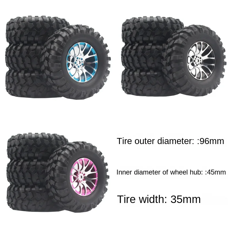 

4pcs 1.9 Inch 96mm Simulation Climbing Tires D90 F350 Scx10 Climbing Metal Aluminum Wheels