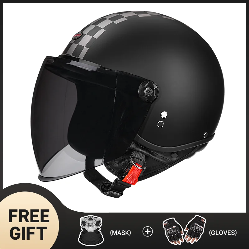 

Matte Black 3/4 Open Face Motorcycle Helmet Comes with Long Sun Sheild and Quick Release Strap DOT Approved for Cruiser Bike