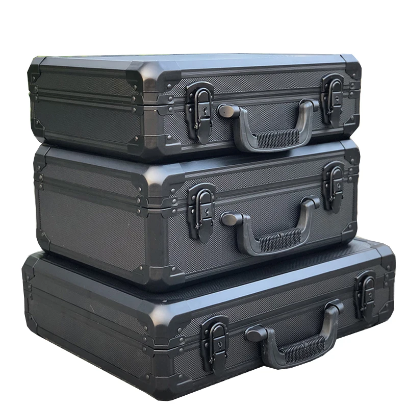 Black Aluminum Toolbox Instrument and Equipment Suitcase with Pre-cut Sponge Sample Pacakge Case Shipping Free