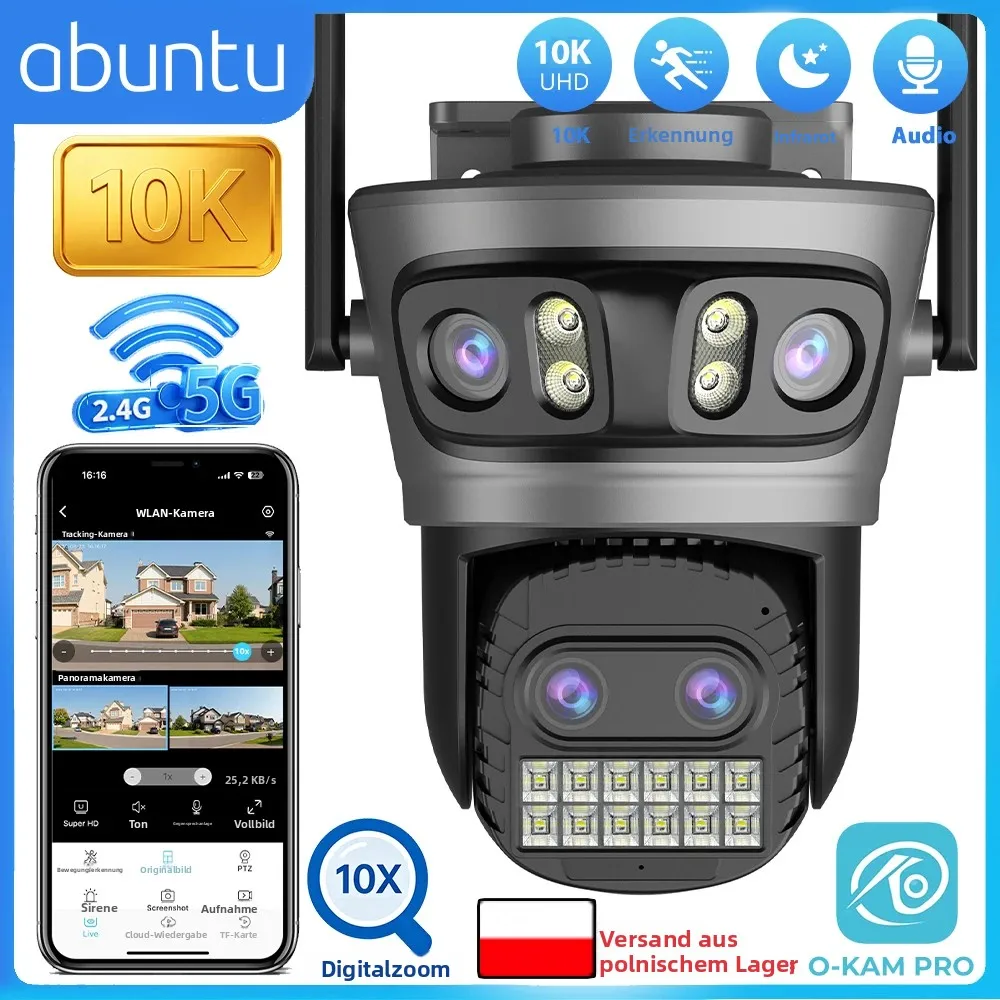 20MP 10K PTZ WLAN-Sicherheitskamera für Außenbereich Vier Objektive Vier Bildschirme 10-fach Digitalzoom 2,4G&5G Dual-Frequenz Videoüberwachungskamera
