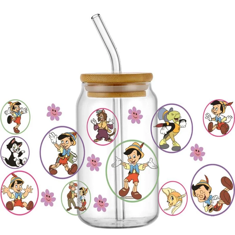 Miniso Design Fairy tale liar pattern 3D UV DTF Transfer Sticker Waterproof Transfers Decals For 16oz Glass Cup Wrap Stickers