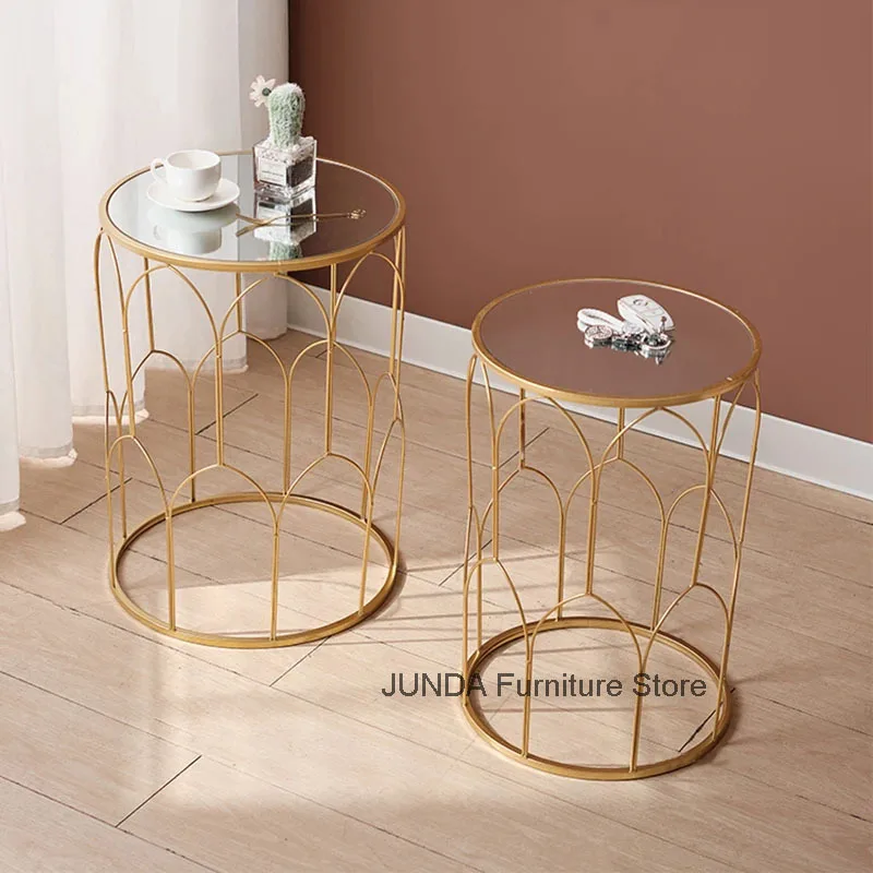 

Nordic Mirror Coffee Tables Home Iron Art Sofa Side Table Creative Living Room Furniture Light Luxury Balcony Corner Table Shelf