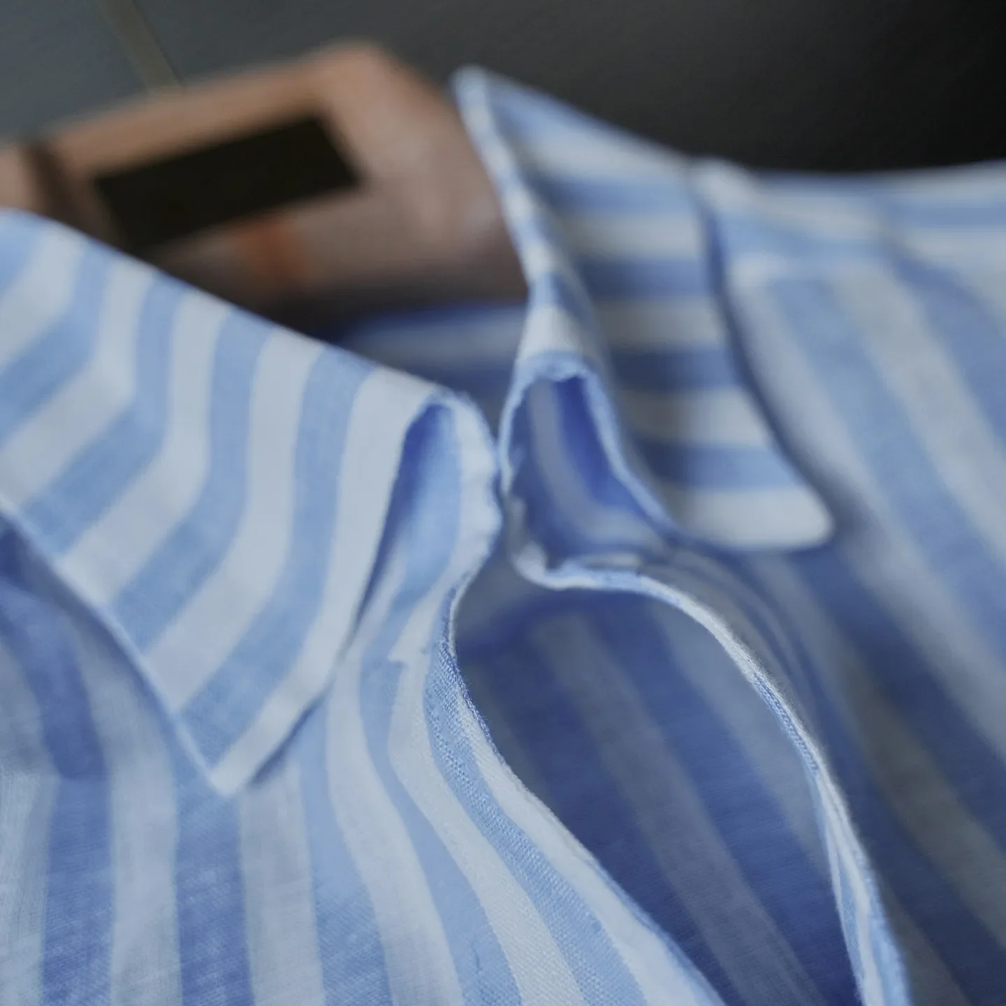 Spring and summer 100% linen striped yarn-dyed one-piece collar shirt men's slack