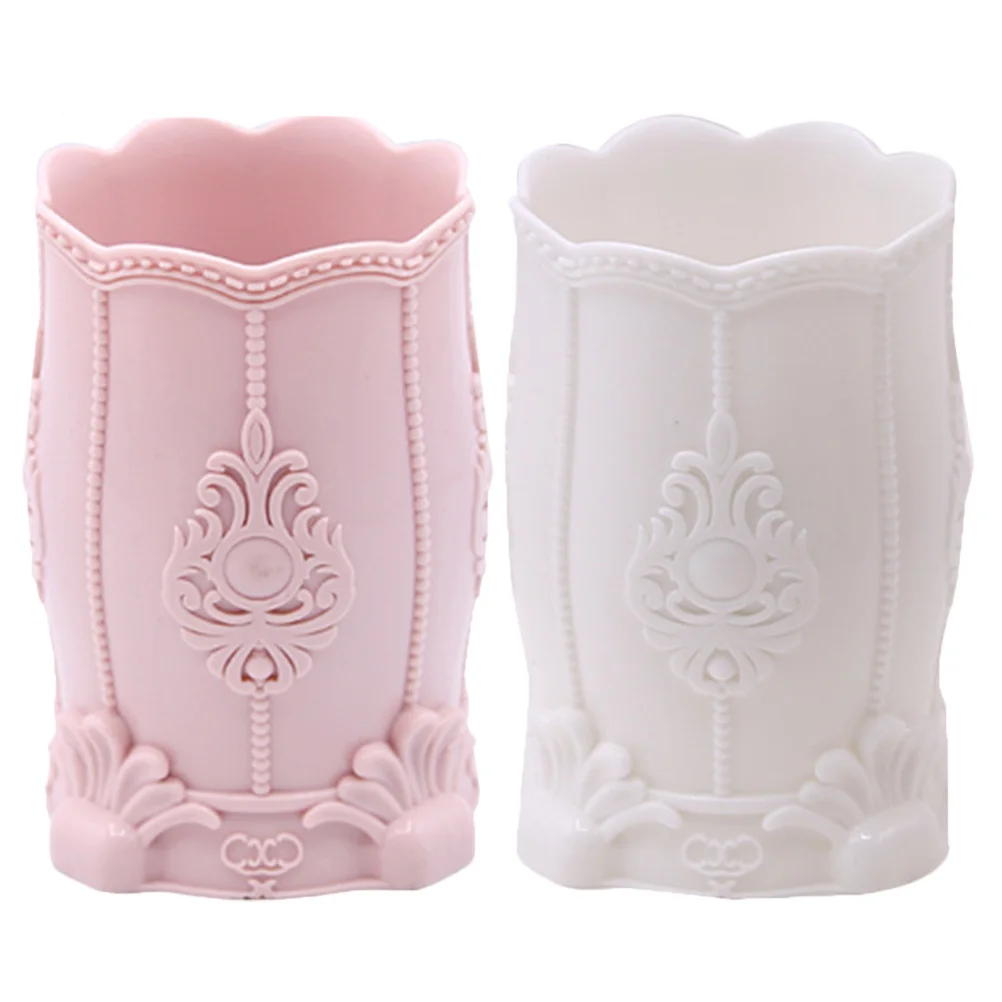 

2Pcs Plastic Pen Holder Desktop Pencil Cup Makeup Brush Organizer Stationery Storage Box for Office Classroom Tools