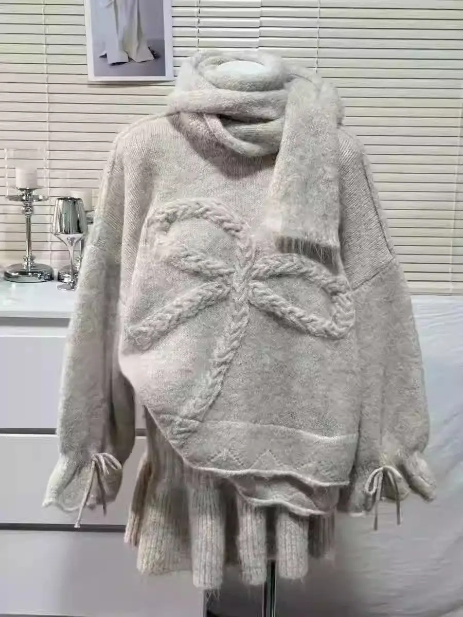 

Faionable Lazy Sle Women's Outfit with Knot Loose Top And Skirt Winter New Arrival Two-Piece Set