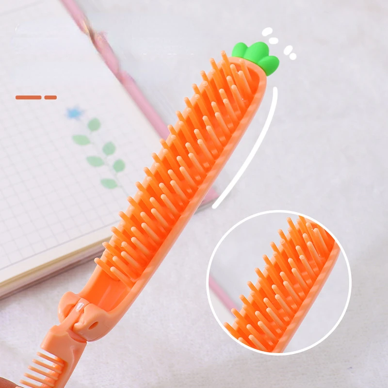 Cartoon Carrot  Foldable Hair Comb Portable Detangling Hair Brushes Cute Cartoon Anti Static Head Combs Hair Styling Tools