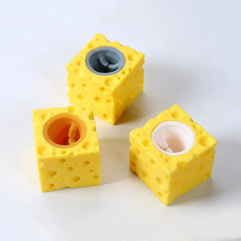 Pop Up Funny Mouse And Cheese Block Squeeze Anti Stress Toy Hide And Seek Figures Stress Relief Fidget Toys For Kids Adult