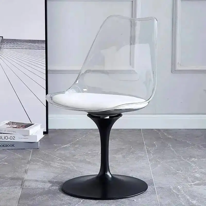 Cadeira transparente, encosto de plástico, pétala de tulipa, cadeira de jantar rotativa, cadeira de fundo redondo simples e criativa, cadeira de café