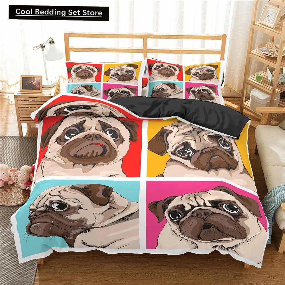 

Cute Animal Bedding Set Cartoon Pug Dog Duvet Cover Sets Kids Comforter Cover Queen King Twin Single Size Polyester Quilt Cover