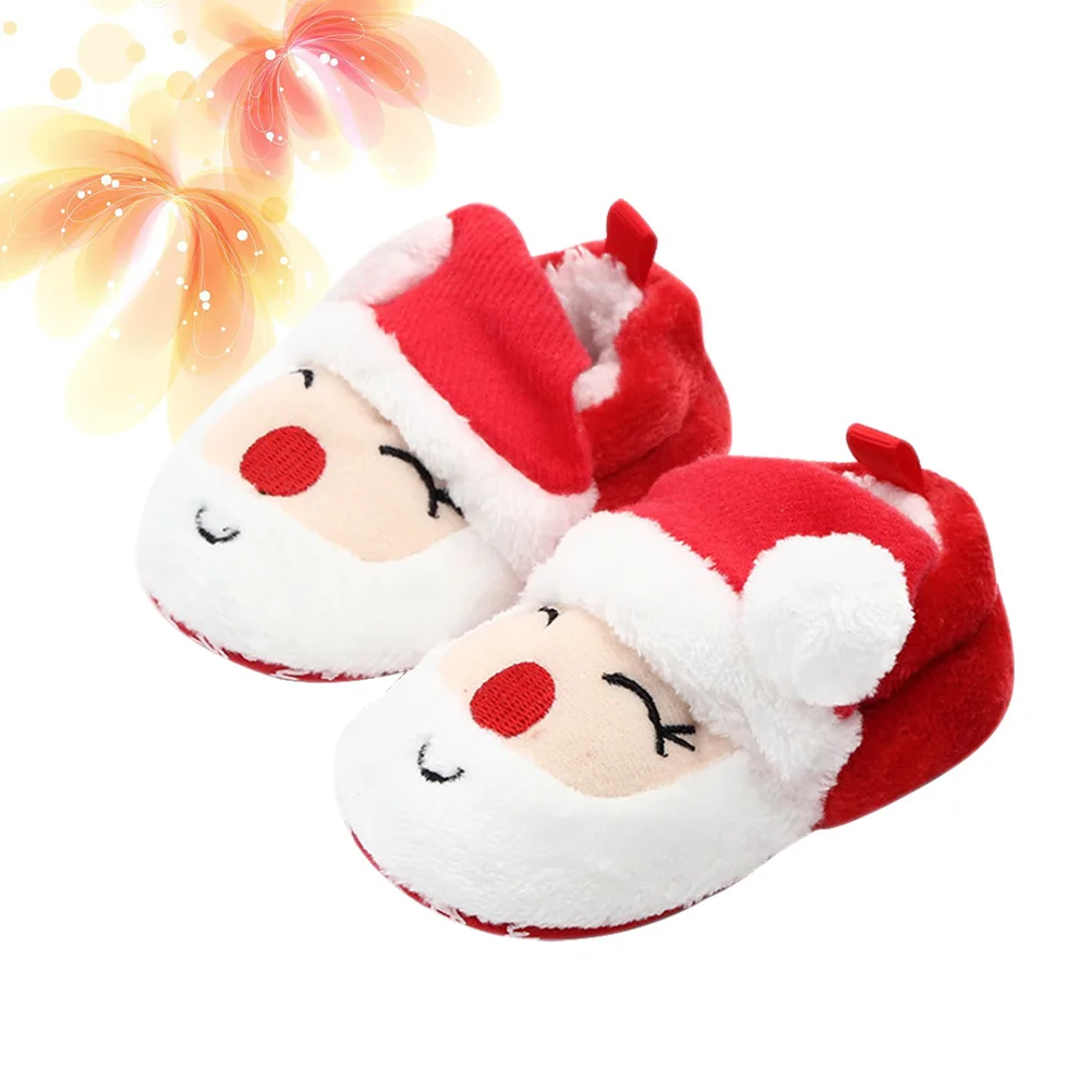 

1 Pair 11Cm Snowman Pattern Baby Socks Shoes Thick Warm Non-Slip Rubber Sole Easy On Off Elastic Ankles Home Use Girls