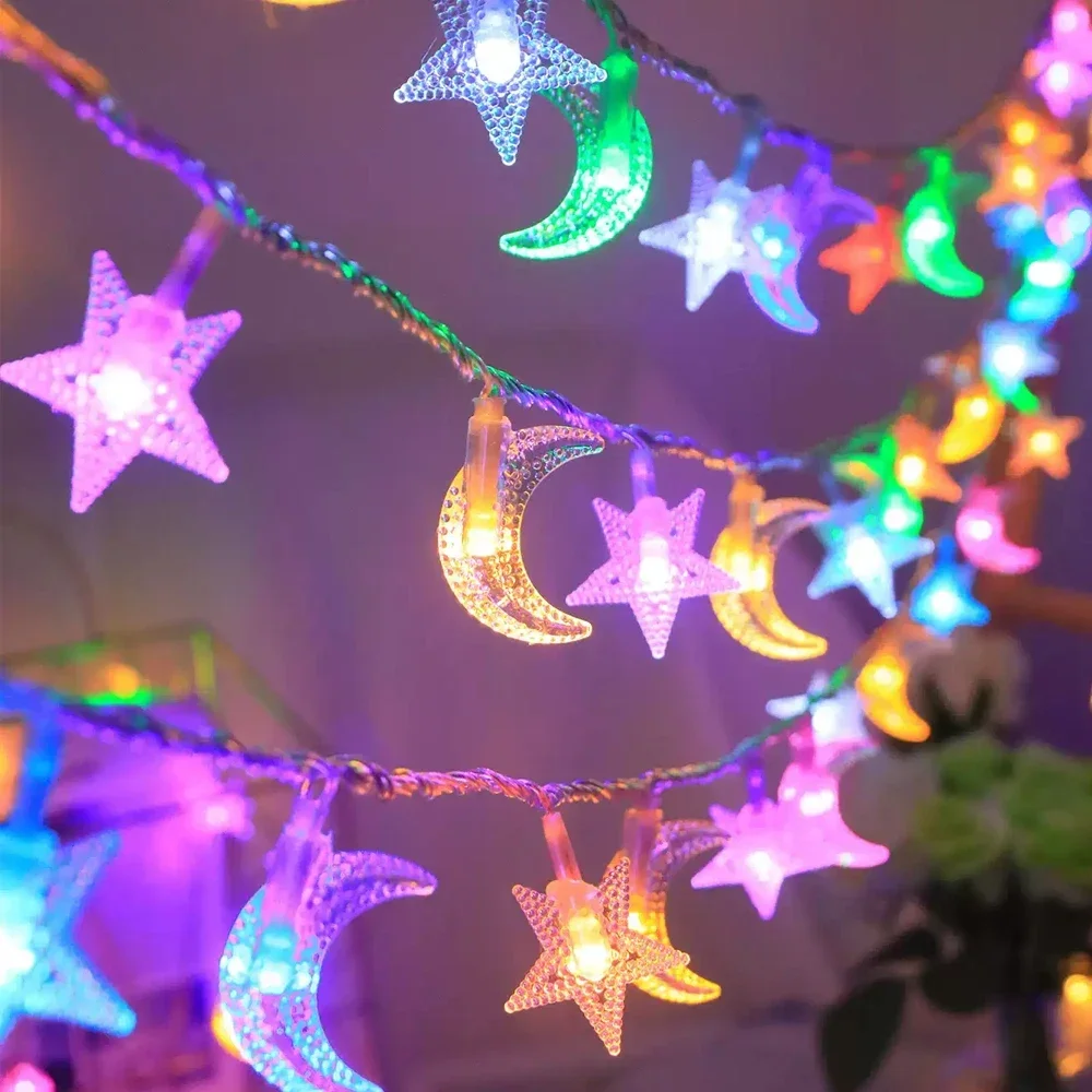 LED الملونة النجمة والقمر الديكور جو مصباح سلسلة الجنية الديكور مصباح معلق للمنزل حديقة التخييم والتجمع