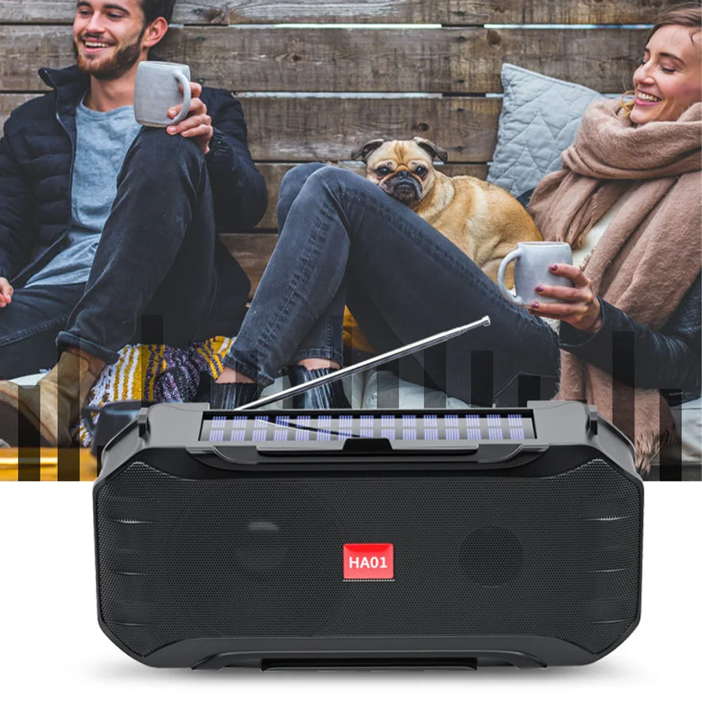 Wireless Portable Speaker Bluetooth-compatible Solar Rechargeable Outdoor Emergency Flashlight Loudspeaker Radio Blue
