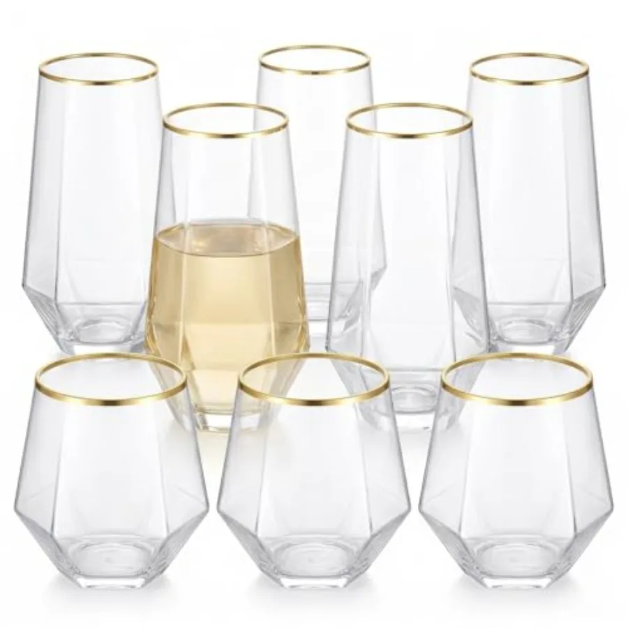 

48 Pack Unbreakable Stemless Plastic Glasses 24 9oz Stemless Champagne Flutes and 24 12oz Cups BPA-Free, Disposable, Shatterpro