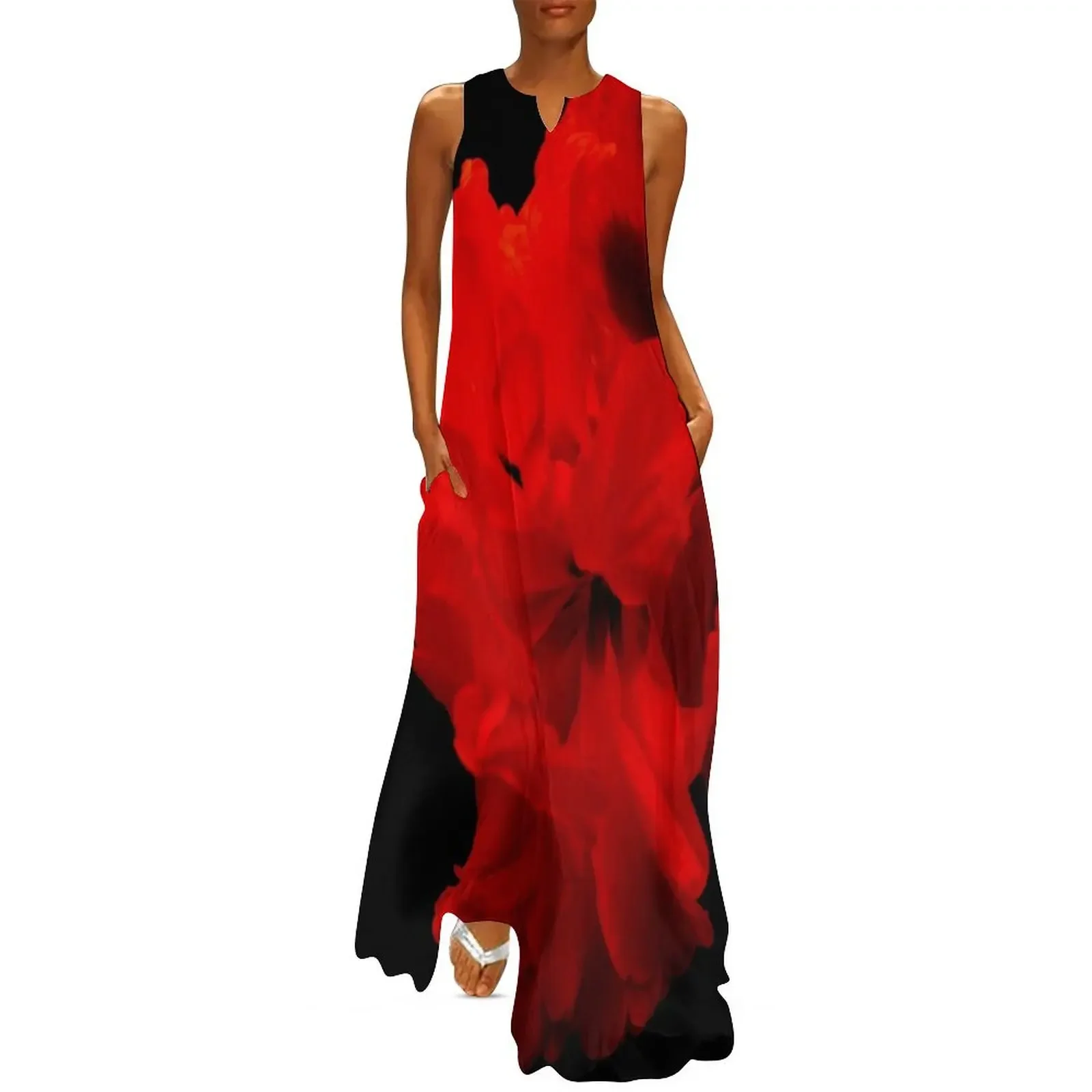 

Spanish Passion Red and Black Flower Long Dress birthday dress summer clothes Women's summer long dress