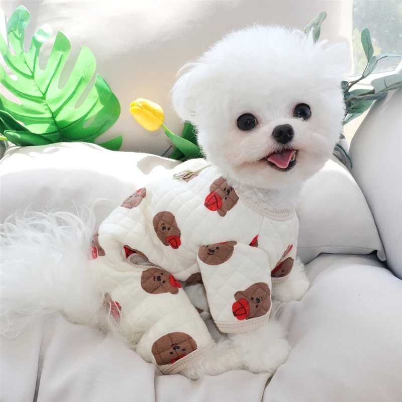 Cute Lion Pattern Dog Clothes Teddy Four legged Home Furnishings Autumn Warm Dog Clothes Cartoon Pullover Can Pull Clothes