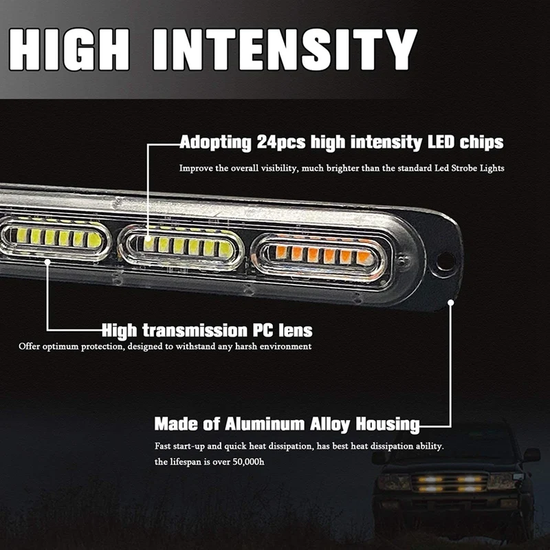 LED Emergency Strobe Light 24-LED Amber White Amber Warning Beacon Hazard Construction Light For Off Road Firefighter