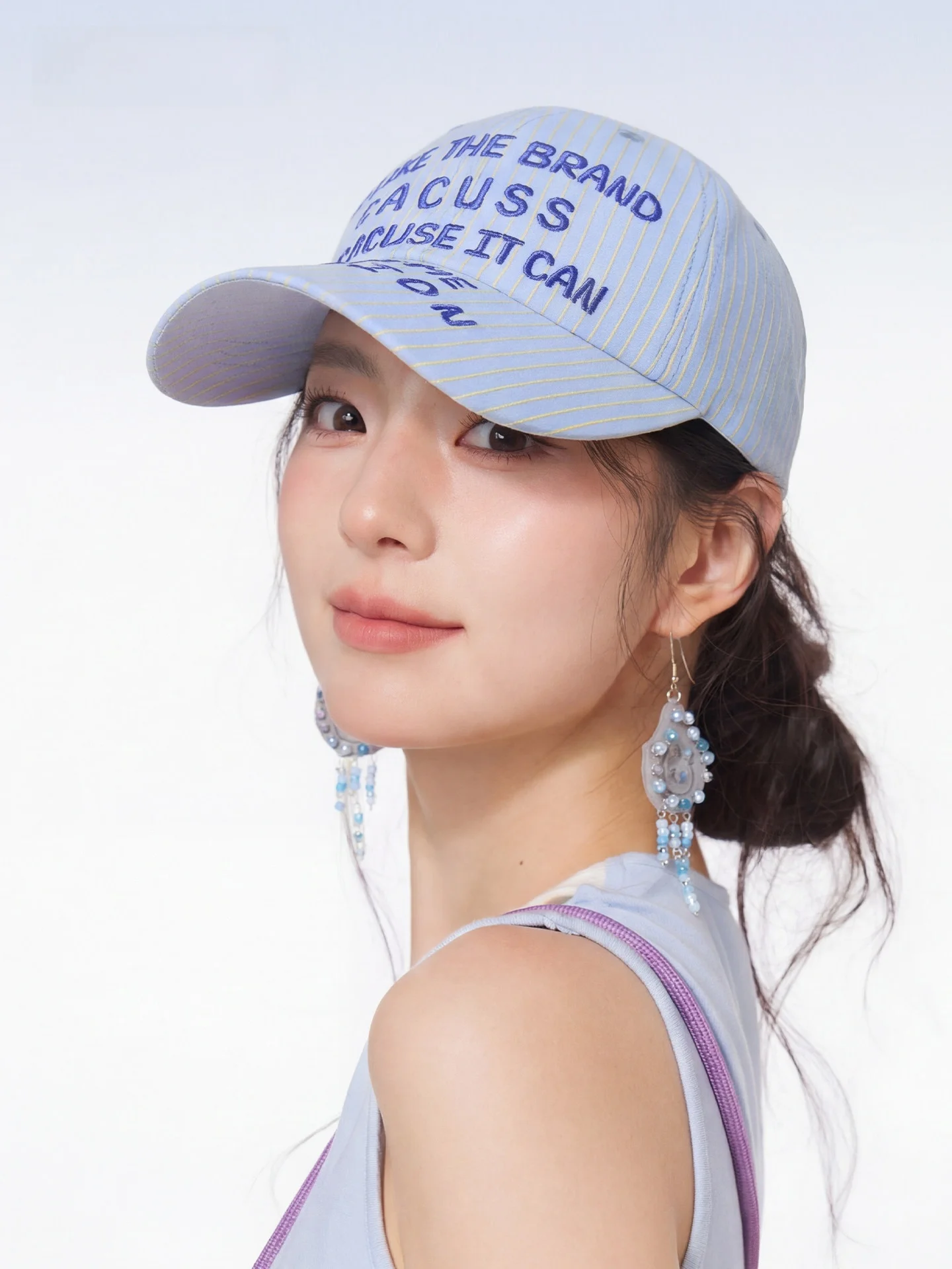 女性の春夏の新スタイル-cacuss-野球帽刺繍-3d-レターストライプシンプルな日よけ顔痩せ帽子