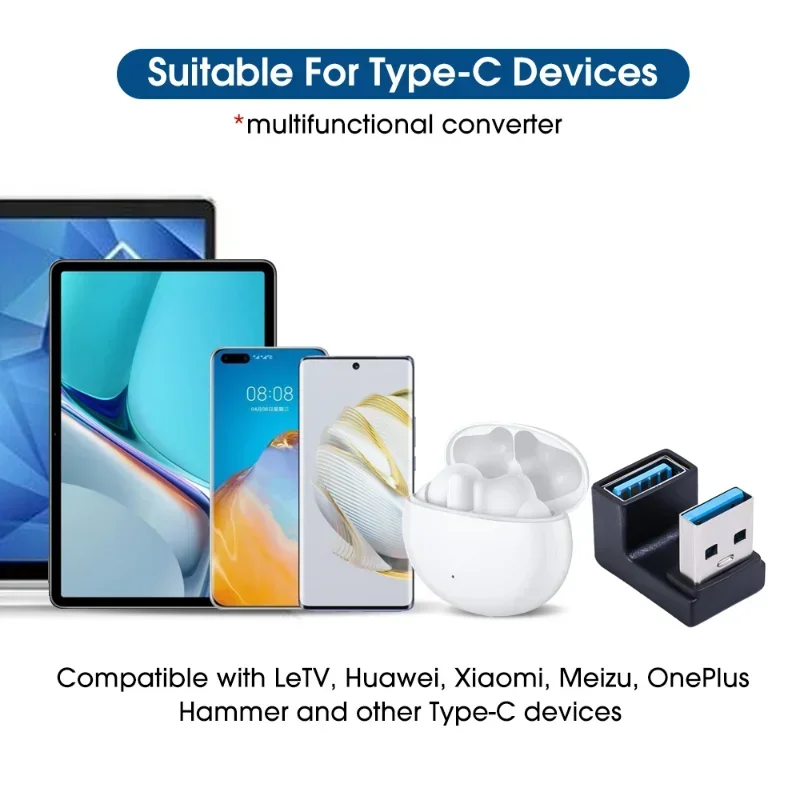 USB To Type C Adapter U-Shape Right Angle for USB C To Type C Adapter Universal L-Shape USB A Male To USB A Female Converter