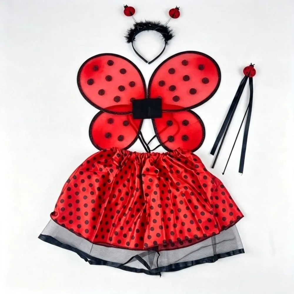 Funny Ladybird Cosplay Costume creative with Magic Wand Kids Costume Set Lightweight Wing Headband Wings Headband Skirt Set