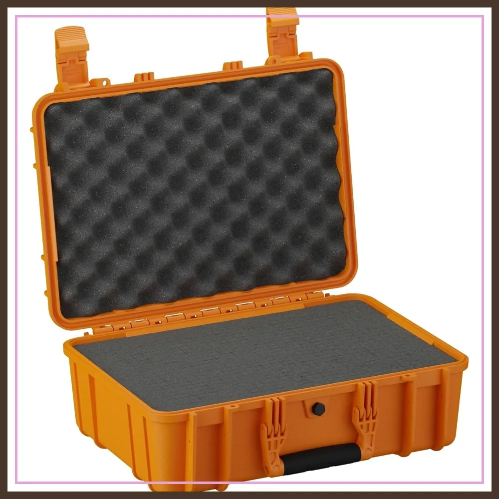 18" Waterproof Hard Case with Foam, Portable Protective Storage Box for Travel, Tactical Gear, Orange, Made in USA