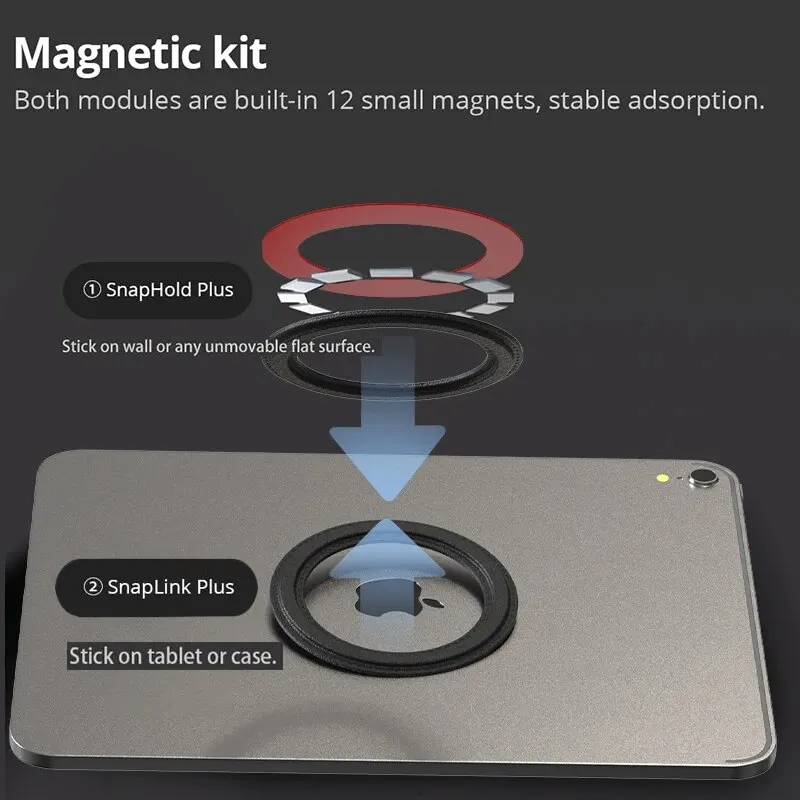 Magnetyczny uchwyt ścienny na tablet, uchwyt na iPada, magnes na stojaku na iPada, naklejka magnetyczna SnapHold do domu, biura, mostka