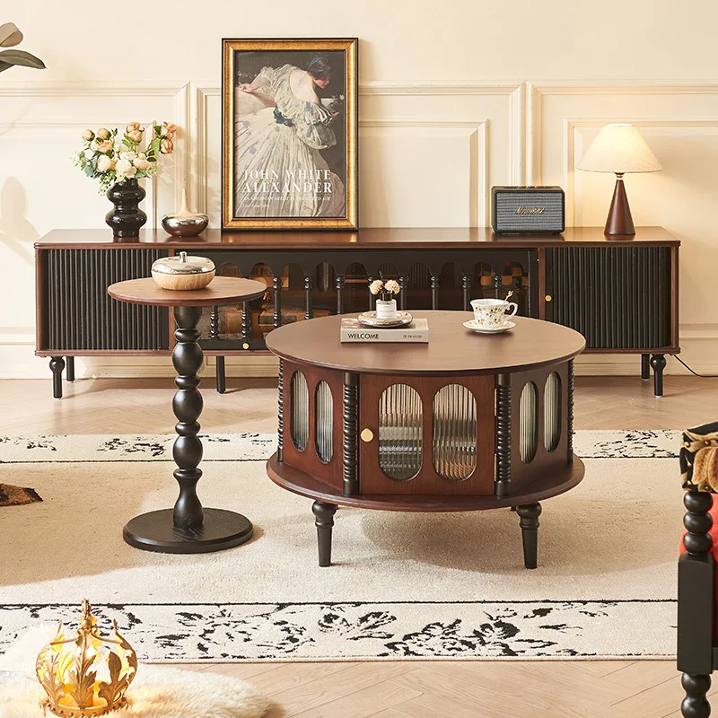 

Strictly selected French retro solid wood coffee table, living room multi-functional side table combination