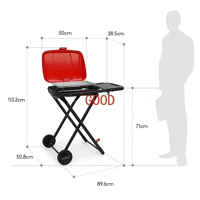 Садовые портативные складные грили для кемпинга на открытом воздухе для барбекю с тележкой, угольный гриль для барбекю