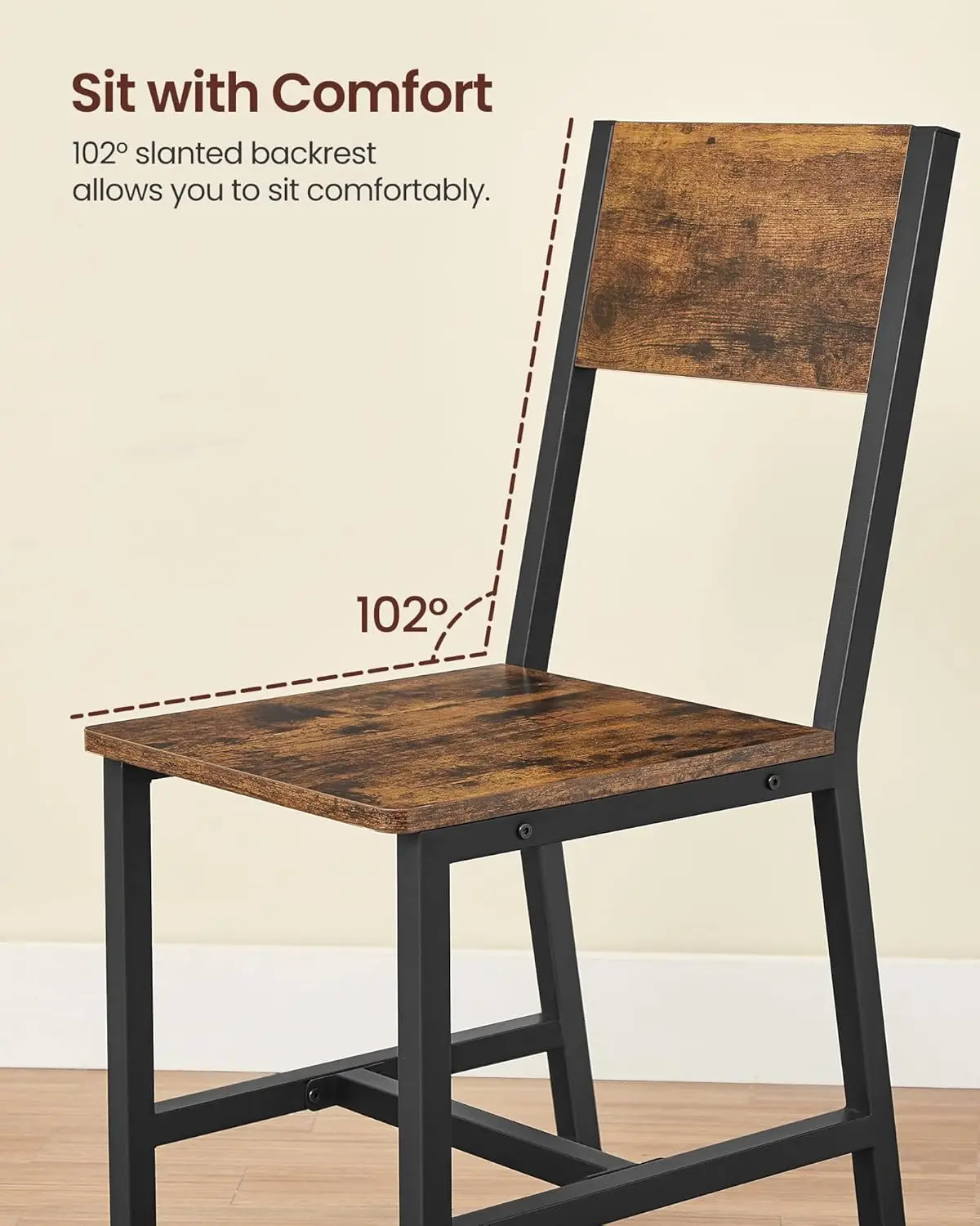 

Dining Chair Set of 4, Rustic Wood Chairs with Metal Steel Frame, Easy to Assemble, Comfortable Seat, Modern Farmhouse Chair
