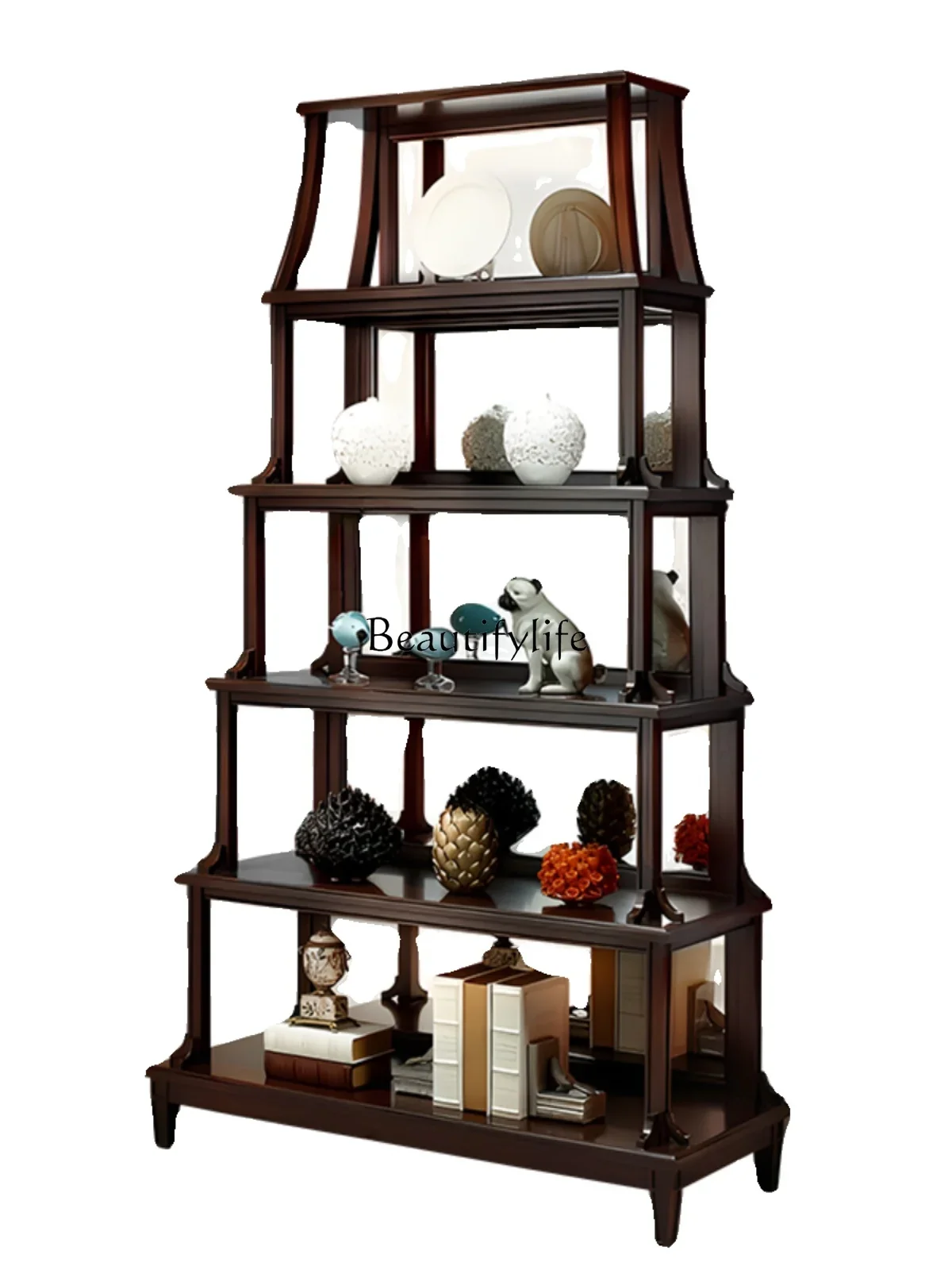 

European-Style Classical Bookshelf Solid Wood Display Ornaments Cabinet Tea Set Storage Tea Room Rack