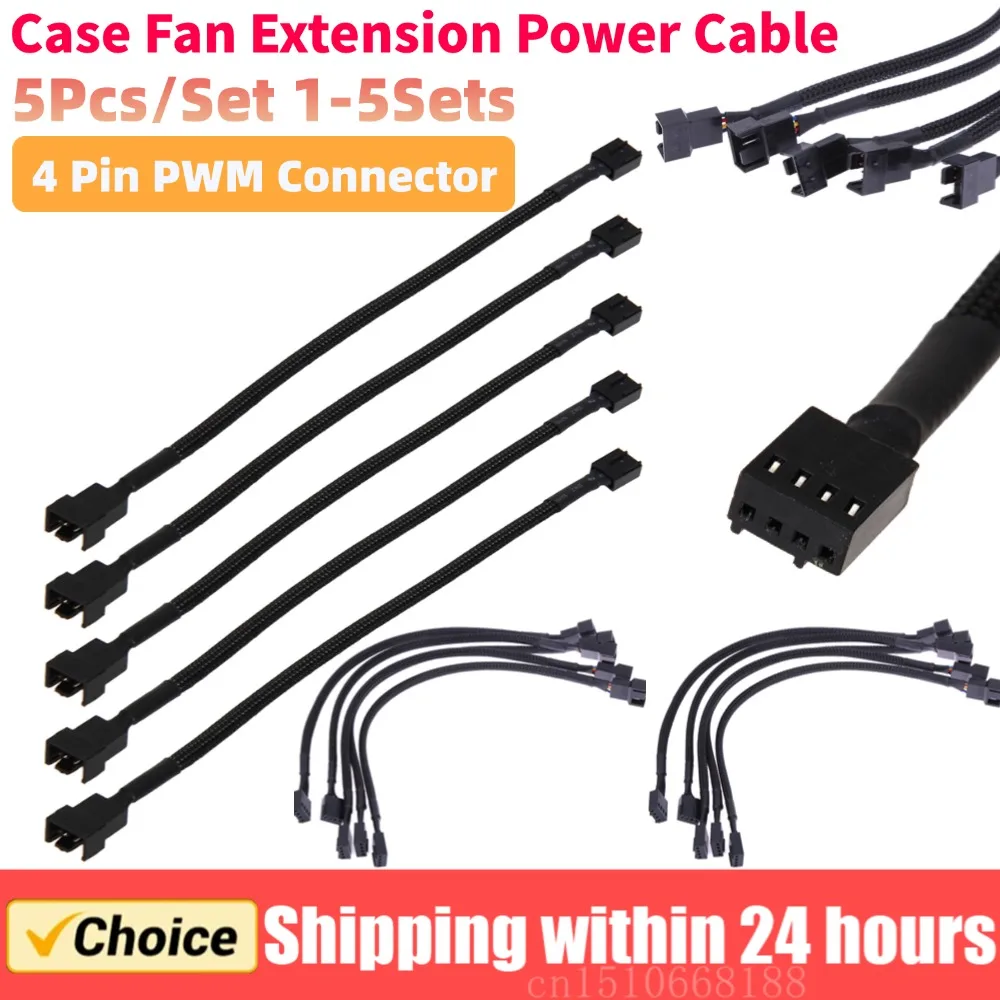 

5-25Pcs 4 Pin PWM Connector Case Fan Extension Power Cable 26cm for Compure CPU Cooling System for Computer Case Fan