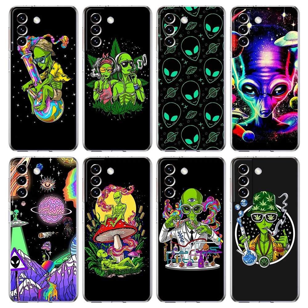 Cartoon Alien Cute Case for Samsung S24 S23 S22 S20 S21 FE Ultra S24 S23 S10 S10E S9 S8 Plus 5G Transparent Phone Shell Capa Bag