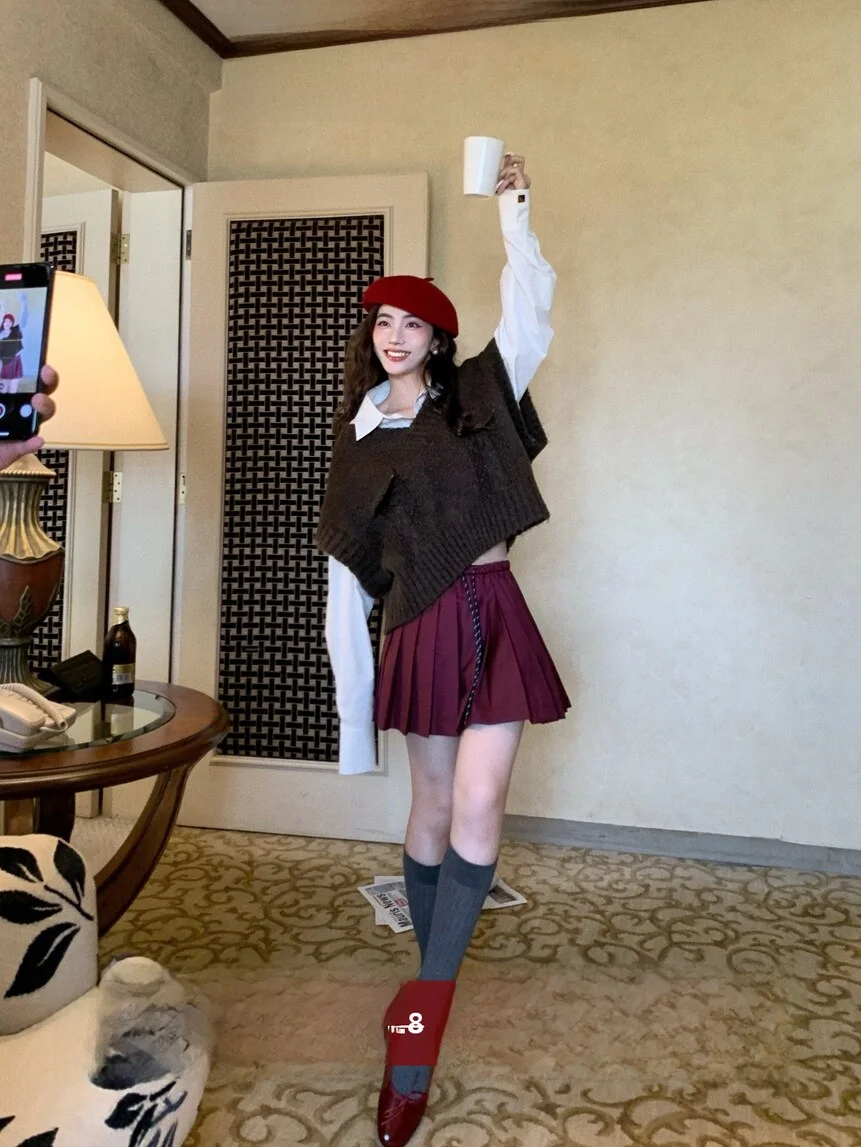 

Повседневная плиссированная юбка с контрастными цветами и эластичной резинкой, в стиле JK Sweet Sister Academy, универсальная, с высокой талией, для спортивного образа.