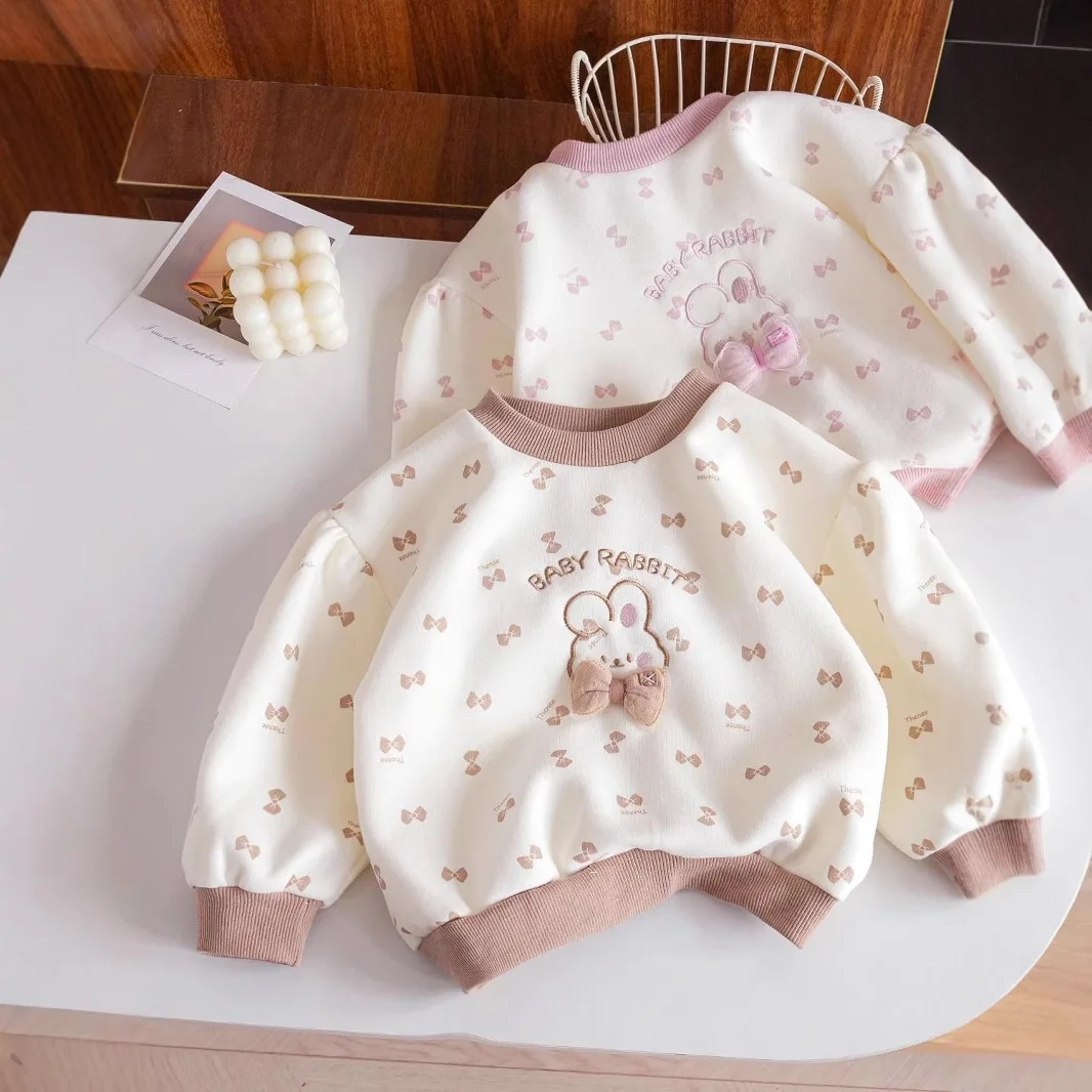2026 Korean Style Children's Clothing Girl's Sweatshirt Winter New Fashion Kids Cartoon Rabbit Sweatshirt Spring Autumn Top