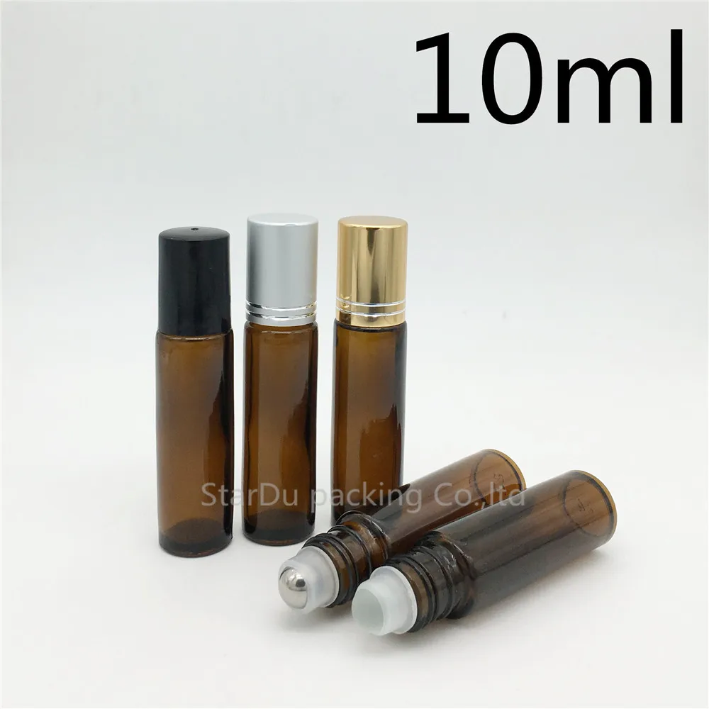 

200pcs/lot 10ml Amber Roll On Perfume bottle, 10cc Essential Oil Rollon bottles, Small Glass Roller Container