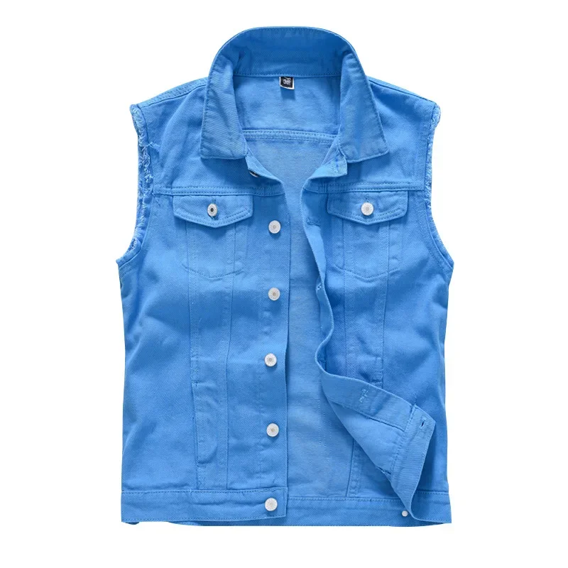 

2024 Men's Spring, Summer, Autumn Denim Vest Youth Slim Sky Blue Leisure Vest