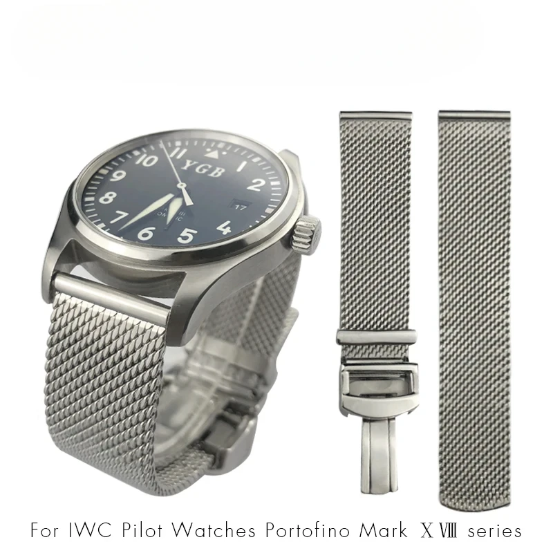 

High Quality Stainless Steel Woven Mesh Watchband 20mm 22mm Fit for IWC Le Petit Prince Mark 18 Portofino Solid Watch Strap