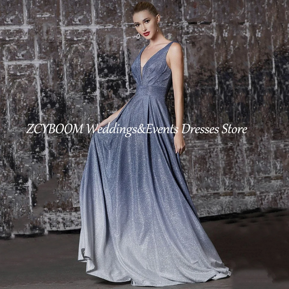Affascinante scollo a V lucido sfumato cinturino per spaghetti abito da sera senza maniche 2025 A-Line pavimento lunghezza abito da ballo con cerniera su misura