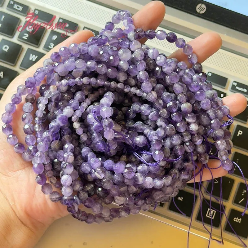 Natürliche runde Traum-Amethyst-Steinperlen, Abstandshalter-Strang, 15 Zoll, für DIY-Halskette, Armband, Schmuckherstellung, Perlen 4/6/8/10/12 mm