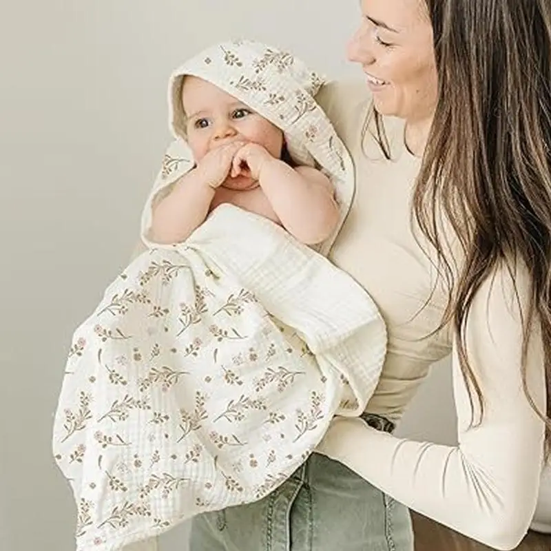 【Confezione da 2】Asciugamano per neonati con cappuccio Coperta in garza cotone, super morbida e assorbente per il bagnetto,
