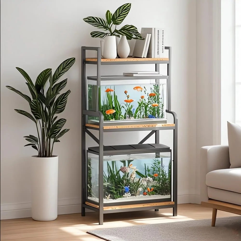

Upgrade Heavy Duty Aquarium Stand with 3-tier Storage Shelf Fits Turtle Tank, Reptile Tank