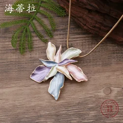 new enamel color double-layer five-petal flower alloy pendant, women's exaggerated personality and high-end flower