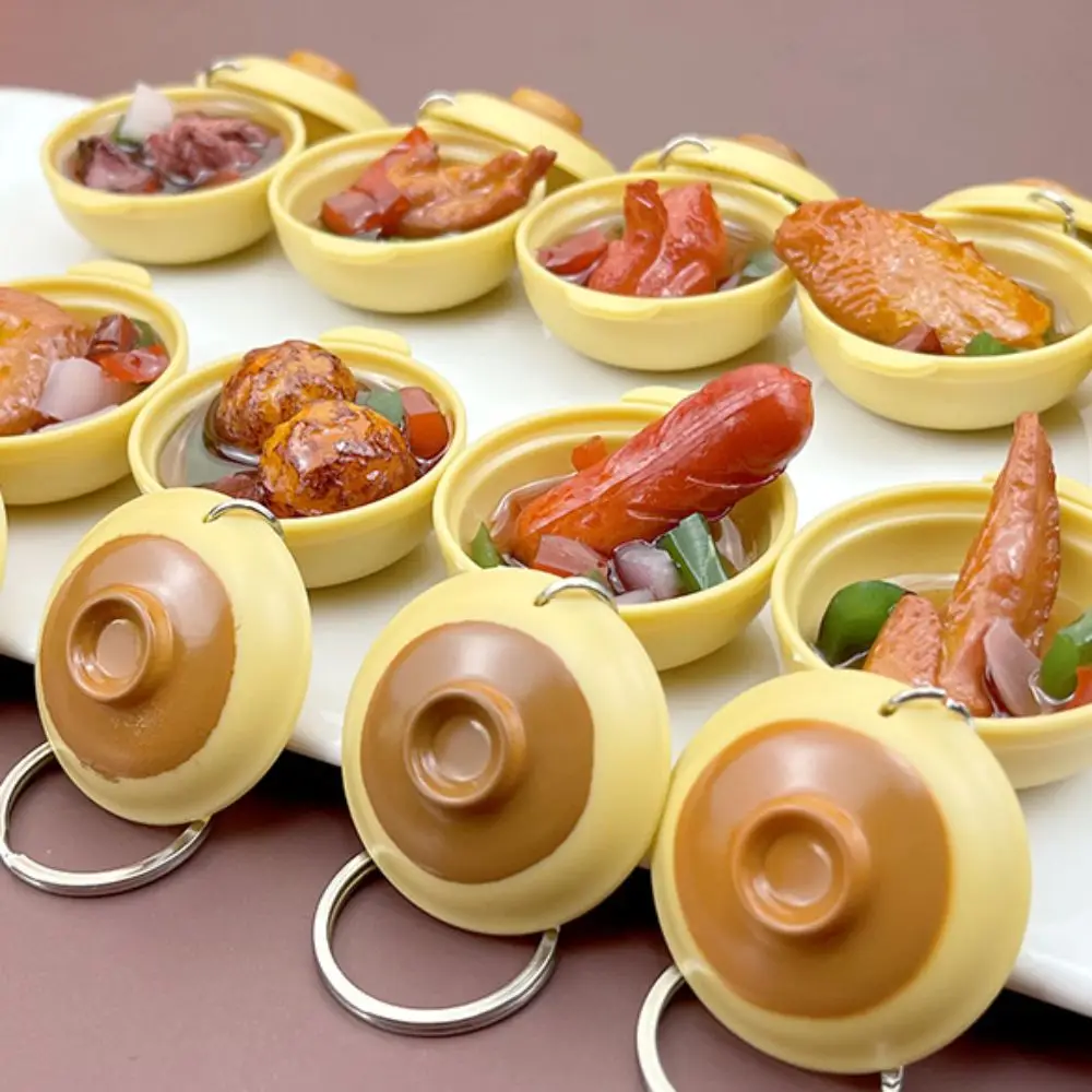 PVC Simulation Casserole Pendant Mini Chinese Style 3D Simulation Casserole Photography Props Grilled Sausage Casserole Keychain