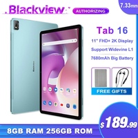 Blackview Tab 16 Tablet 8GB+256GB 11'' FHD+ 2K Display Pad Android 12 T616 Widevine L1 7680mAh 13MP Camera Dual 4G Tablets PC