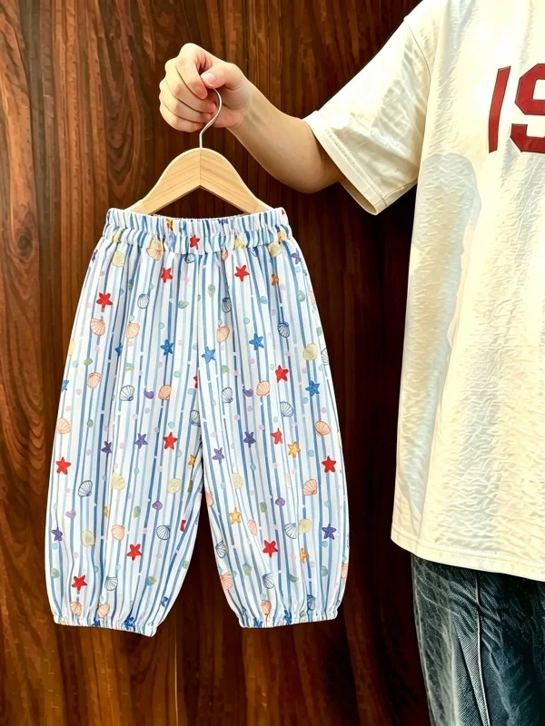 

Summer Casual Thin Floral Pants for Girls High Waist Wide Leg Commute Style Anti-Mosquito Clothing Lightweight Children's Wear