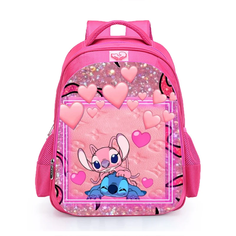 MINISO-Desenhos animados infantis Lilo e mochila Stitch, mochila de anime ortopédico, software rosa