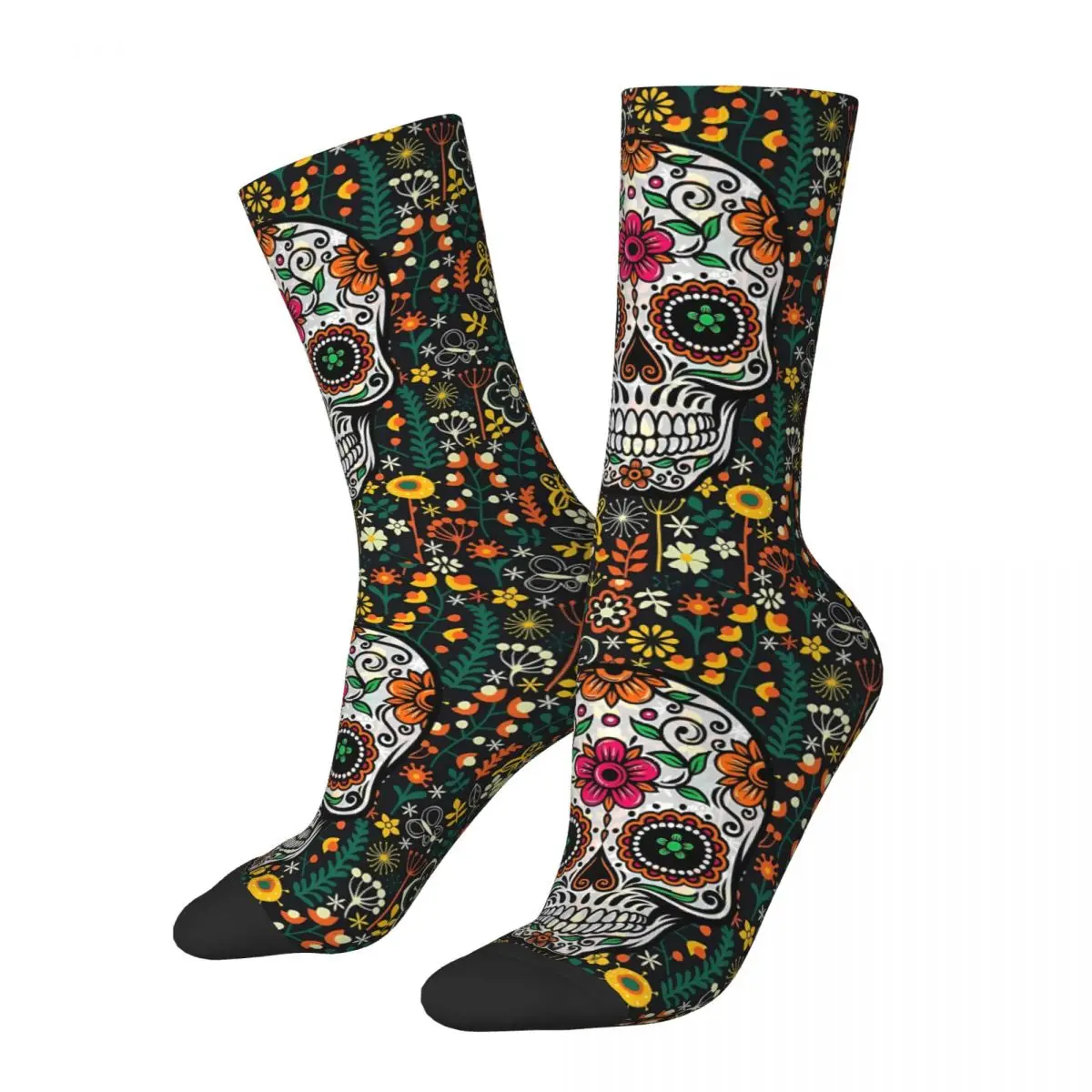 Sugar Skull Retro Flowers Happy Men's Socks Retro Harajuku Casual Crew Sock Gift Pattern Printed