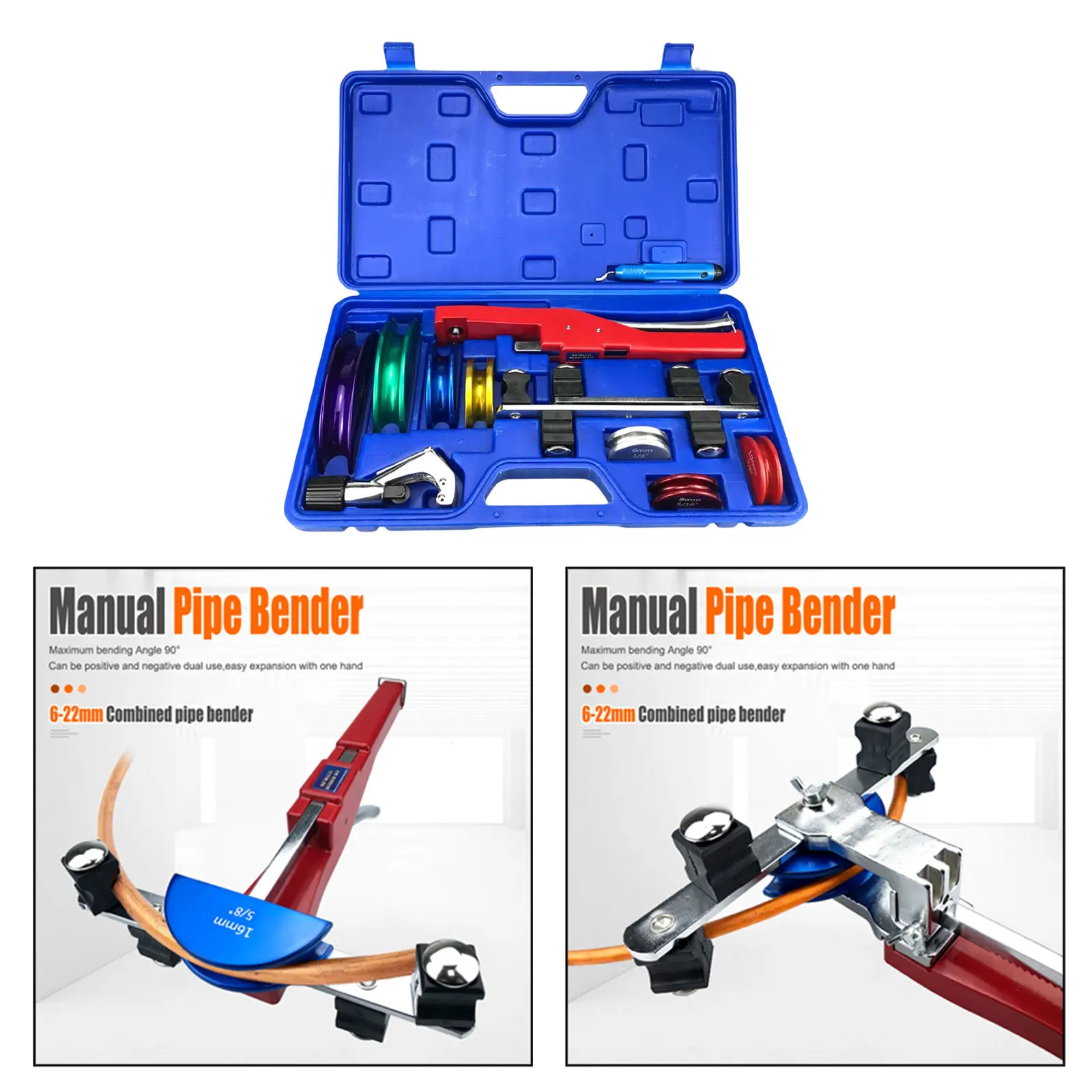 Pipe Tube Bender Kits Set 6-22mm Refrigeration Ratcheting Tubing Bending Hand Tool for Floor Heating Pipe Aluminum Pipes