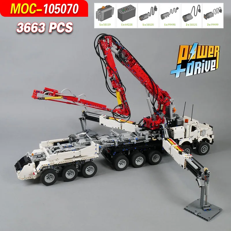 MOC-105070 LKW-Kran, Traktor, Baustein-Modellbausatz – 3663 Teile, Maschinenbau, allgemeines System, Konstruktionsspielzeug, Geschenk
